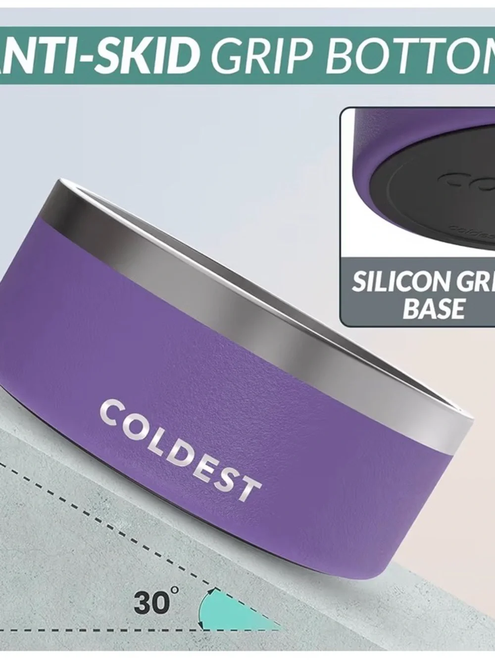 Purple Stainless Steel Dog Bowl — Non-Slip Pet Feeder